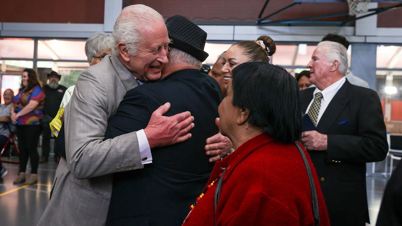 King Charles receives a hug during a visit to the National Centre of Indigenous Excellence in Sydney. Picture: AFP