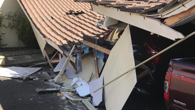 The damaged carport. Picture: Adam Yip