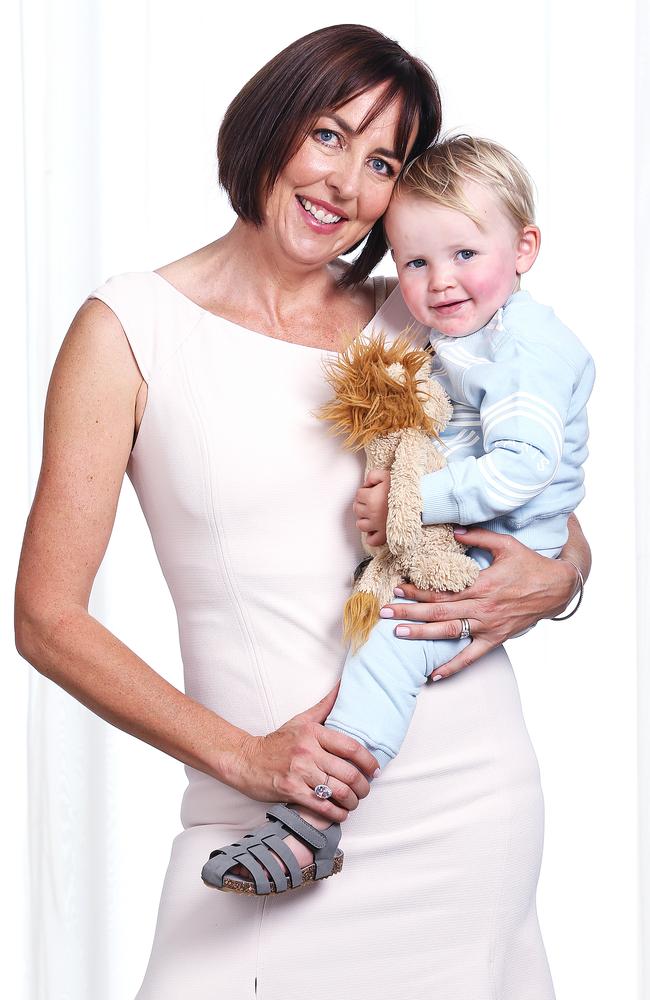 Ex netball star Liz Ellis pictured with her son Austin. Picture: Sam Ruttyn