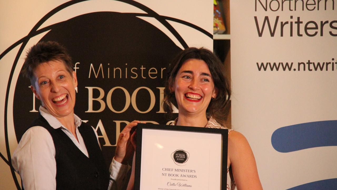 NT Writers Centre chief executive SezzaJai Sykes with Ciella Williams, who was awarded best fiction for her play Hush. Picture: Gera Kazakov