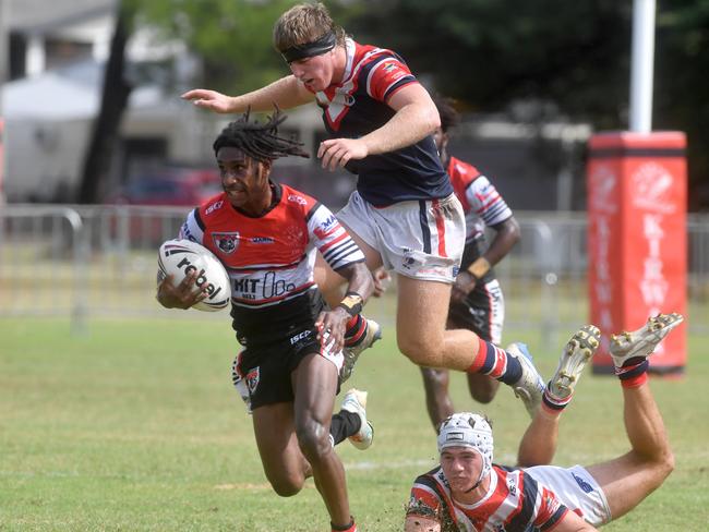Kirwan State High School hosts St Patrick's College, Mackay, in round 1 of the 2025 Aaron Payne Cup. Kirwan's Manua Dau runs 60 meters for individual tray. Picture: Evan Morgan