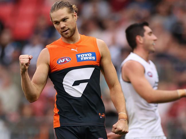 GWS Giant Harry Himmelberg is back training with the forwards. Picture: Cameron Spencer/AFL Photos/via Getty Images