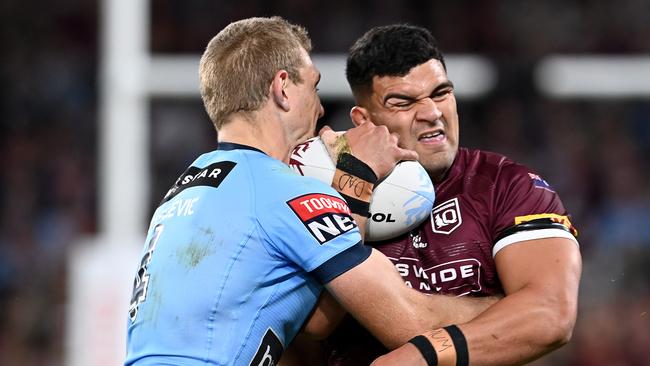 David Fifita pictured playing for the Maroons in 2021. (Photo by Bradley Kanaris/Getty Images)