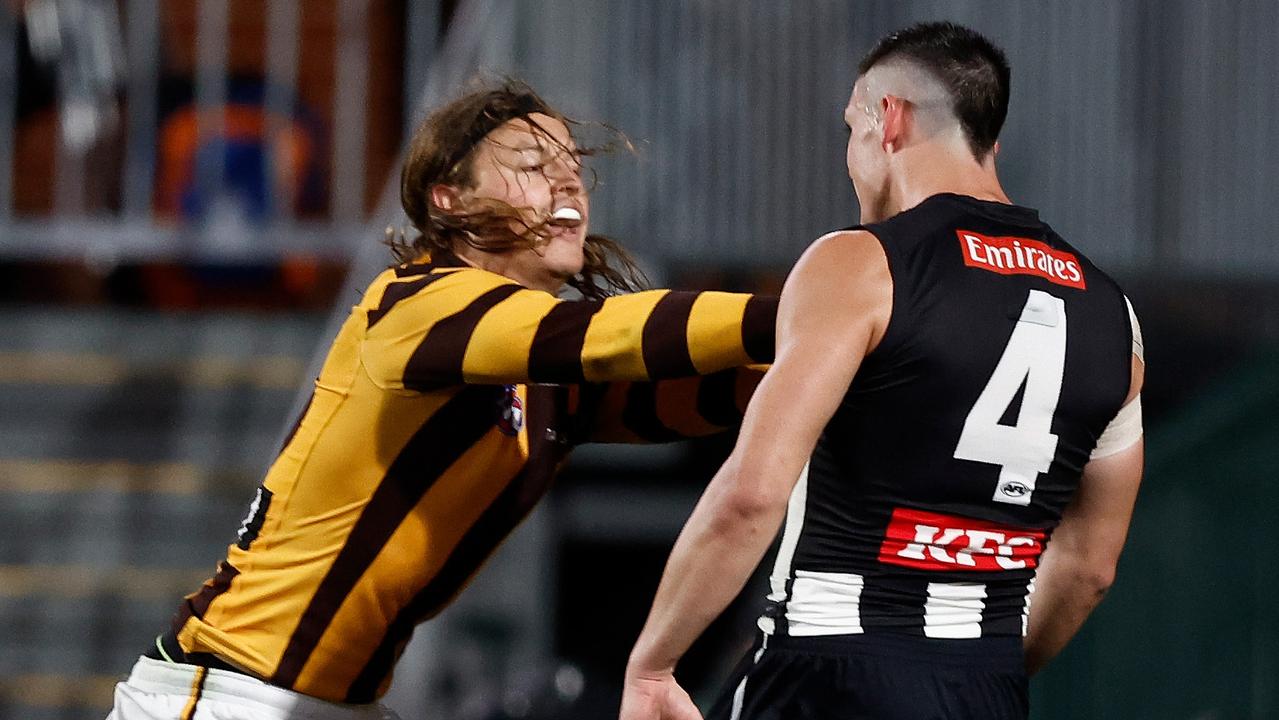 Jack Ginnivan copped it from former teammates . (Photo by Michael Willson/AFL Photos via Getty Images)