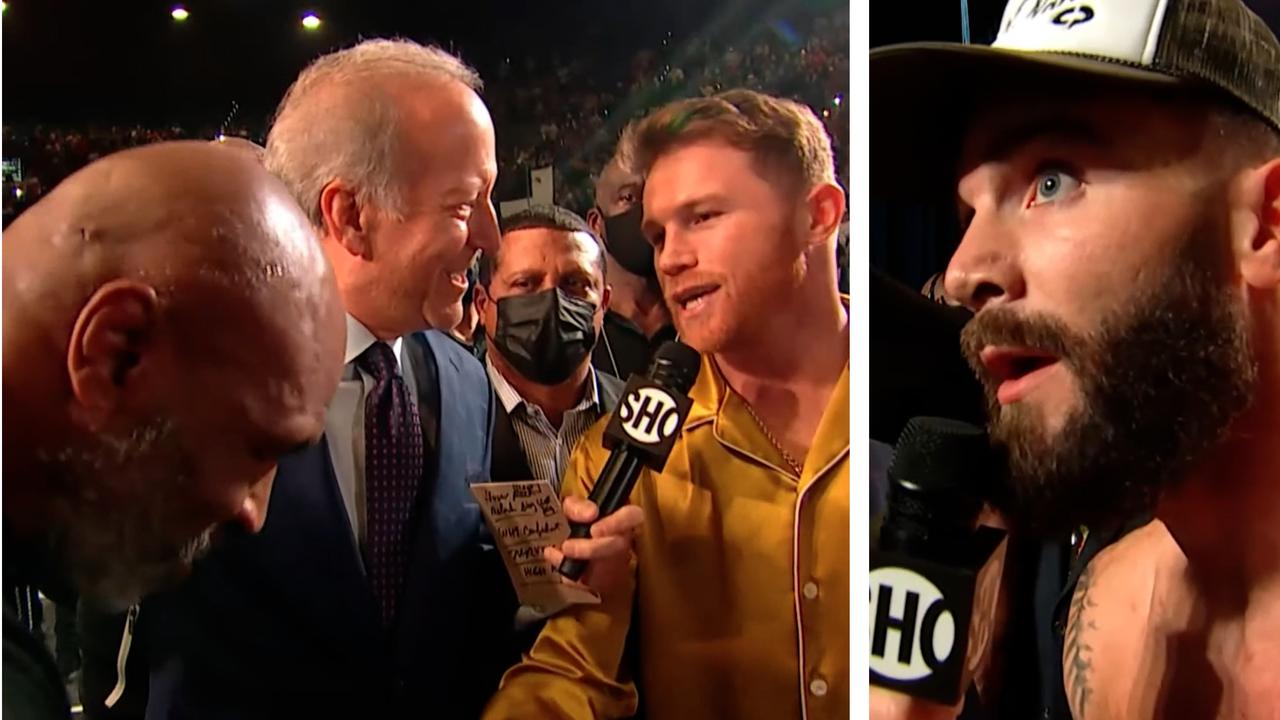 Mike Tyson. Canelo Alvarez and Caleb Plant.