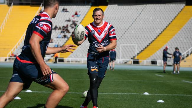 Brett Morris, who is still hopeful of being reunited with his twin brother Josh at the Roosters, during the training session with Catalans in Barcelona.