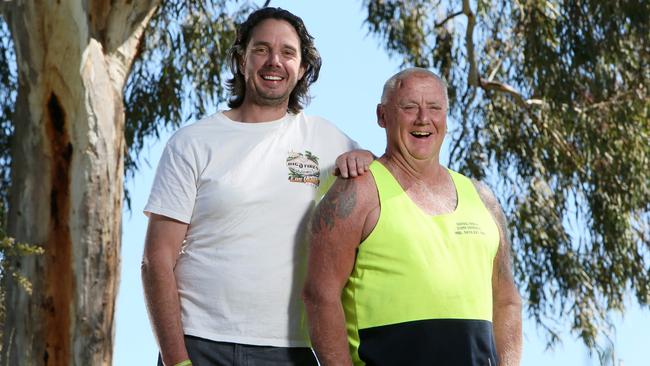 Nigel Hardy saved his friend of 20 years, Geoff Pinch, after he fell into a hot spring on the Birdsville Track. Picture: AAP / Emma Brasier.