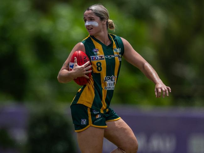 PINT player Jordan Membrey kicked seven goals against Wanderers in Round 18 of the WPL NTFL season 2024-25. Picture: Patch Clapp / AFLNT Media