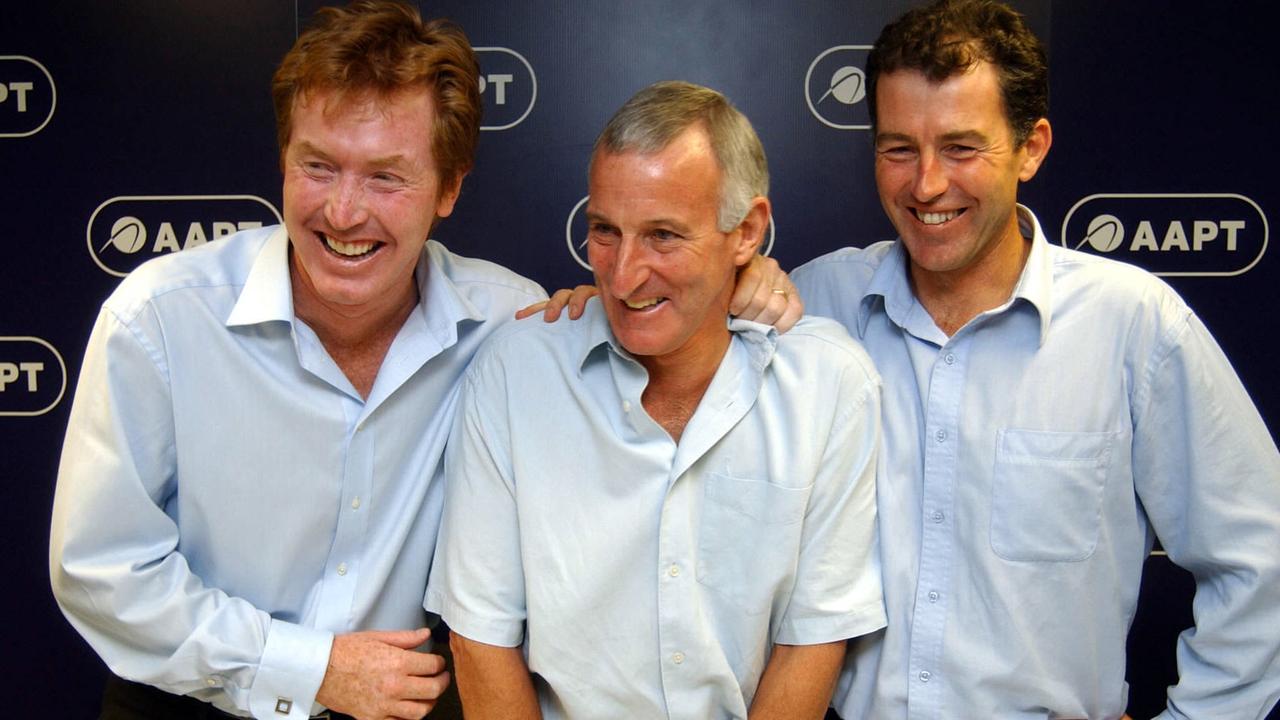 Colin Stubs, pictured middle with Mark Woodforde (left) and Peter Johnston in 1994, played a major role in reviving the Australian Open’s fortunes.