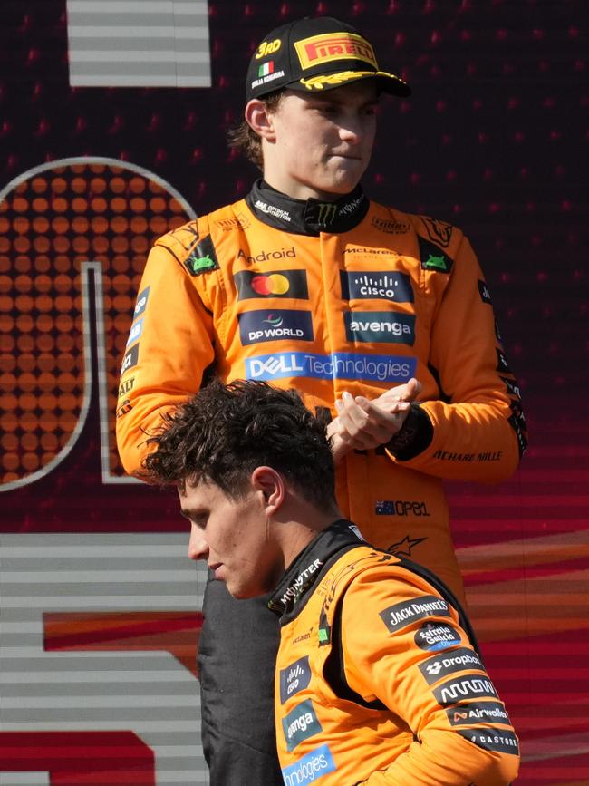 Oscar Piastri and Lando Norris.(AP Photo/Luca Bruno)