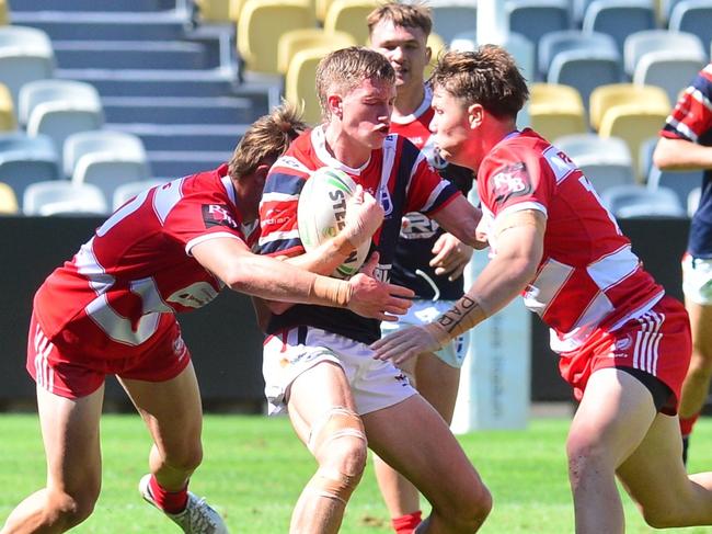 Jaxon Purdue in action for his schoolboy’s footy side, St Pat’s, he graduate no less than six months ago. Picture: Matthew Elkerton