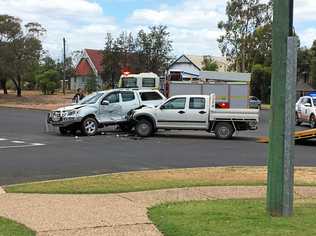 TRAFFIC CRASH: A two-vehicle accident occurred at the intersection of Dawson and Marian Sts, Miles at about 11:15am today. Picture: Brooke Duncan