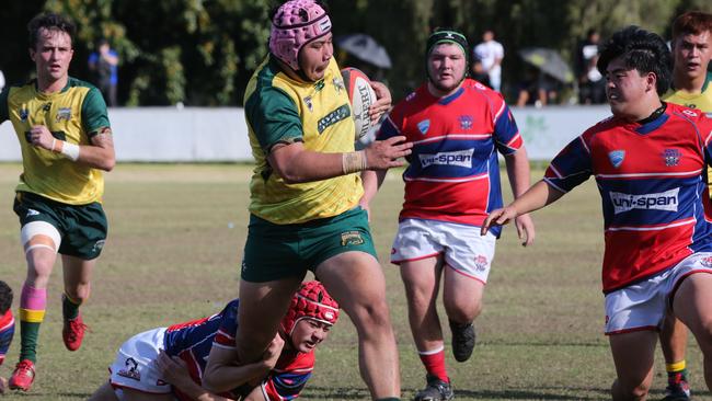 Action galleries of the junior rugby union grand finals, match played at Surfers Paradise Home Ground. Surfers Paradise Dolphins Vs Bond pirates under 18s division. Surfers Player 8 Jat White. Picture Mike Batterham