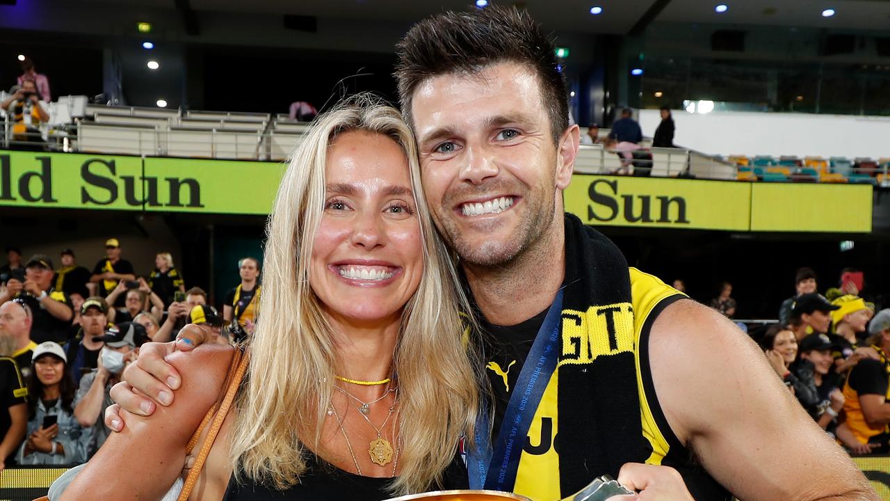 Trent Cotchin with wife Brooke after Richmond’s AFL grand final win. Picture: Getty Images