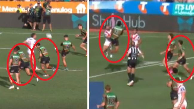 Latrell and Cody were both in front of the kick. Photo: Fox Sports