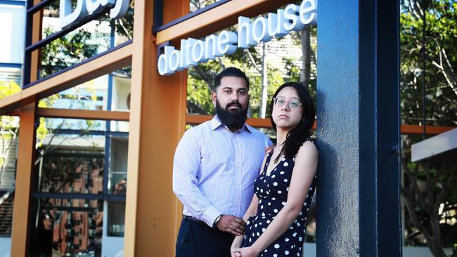 Sydney couple Naheen Mahbub and Cindy Luu outside Doltone House in Sydney. Picture: John Feder.