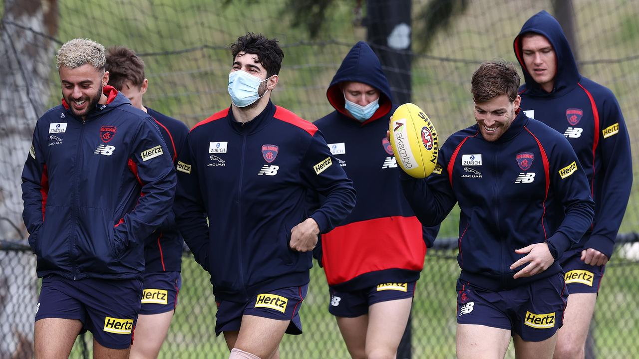 The Demons walk laps at Gosch’s Paddock last month. Picture: Michael Klein