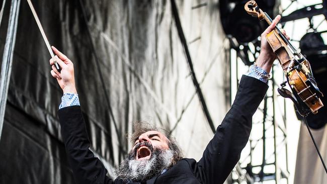 “I am the Lizard Queen.” Sugar Mountain Festival at Victorian College of the Arts, Melbourne. Dirty Three perform on the Dodds Street stage. Warren Ellis. Photo Stuart Walmsley