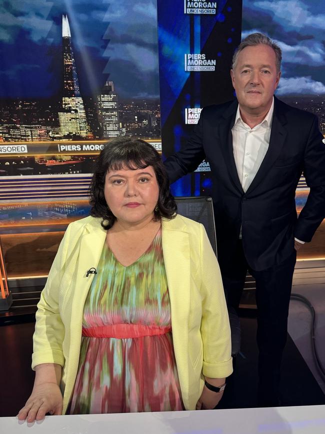 Fiona Harvey with TV host Piers Morgan.