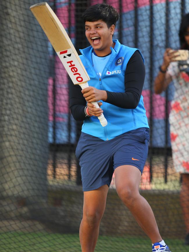 Indian opener Shafali Vermaduring a nets session at Melbourne Cricket Ground. Picture: Getty Images.