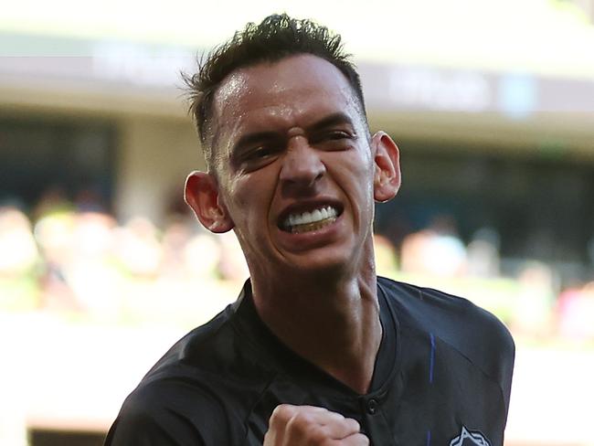 MELBOURNE, AUSTRALIA - DECEMBER 15: Neyder Moreno of Auckland FC celebrates a goal which was later disallowed during the round eight A-League Men match between Melbourne City and Auckland FC at AAMI Park on December 15, 2024 in Melbourne, Australia. (Photo by Graham Denholm/Getty Images)