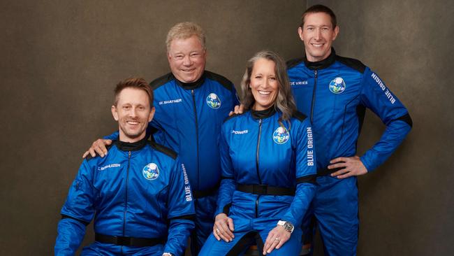 Blue Origin crew (from R) Glen de Vries, Audrey Powers, Canadian actor William Shatner and Chris Boshuizen.