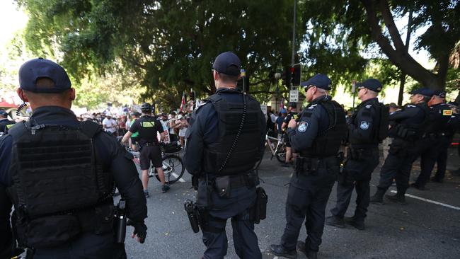 The Freedom Rally in the Brisbane CBD on Saturday. Picture: Annette Dew