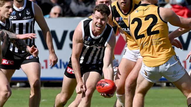 Tom Corcoran, pictured for Port Adelaide, has been a star for Angaston this season. Picture: Naomi Jellicoe