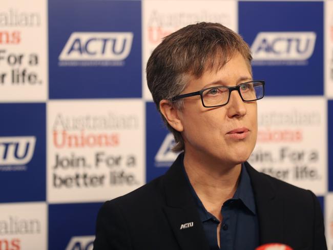 ACTU Secretary Sally McManus addresses the media in Melbourne, Friday, June 19, 2020. She is responding to the CommissionÃ¢â¬â¢s ruling on the minimum wage case. (AAP Image/David Crosling) NO ARCHIVING