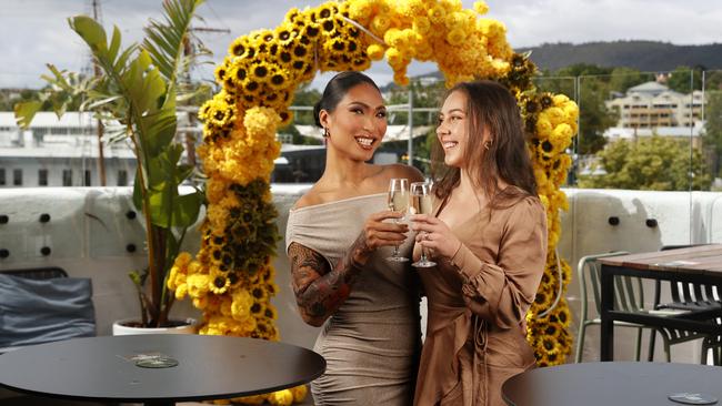 Nikki and Lacy at The Telegraph Hotel rooftop ahead of New Year’s Eve celebrations. Styling by S&amp;I Styling by Tanya Picture: Nikki Davis-Jones ****MUST CREDIT IN CAPTIONS: Styling by S&amp;I Styling by Tanya****