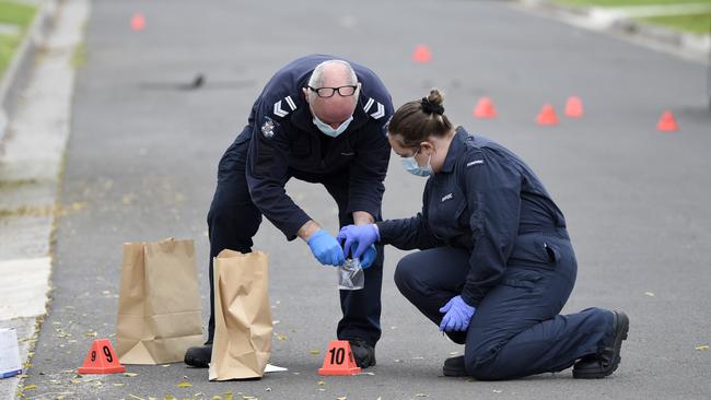 Police investigate the early morning shooting outside Abdulramin’s Larch Street Thomastown house. Picture: Andrew Henshaw