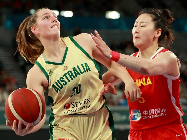 Isobel Borlase did not look out of place in the Opals side, which thumped China by 28 points. Picture: Kelly Defina/Getty Images
