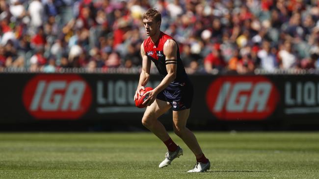 Oscar McDonald during the Round 1 AFL match between the Melbourne Demons and the Port Adelaide Power at the MCG in 2019. (AAP Image/Daniel Pockett)