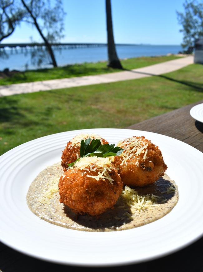 Arancini balls, a hit with Hinchinbrook’s Italian community. The fully licenced Lucinda Store has an expansive menu encompassing fish and chips, tapas, pizzas and café offerings, including coffee, thick-shakes and frappuccinos. Picture: Cameron Bates