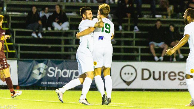 Kieran Dover celebrates a goal for Bentleigh Greens. Picture: Content Hype