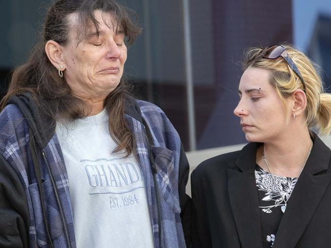 Kellie Jay and Amanda Jay outside the Hobart Magistrates Court.