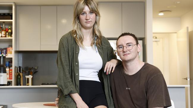 WEEKEND TELEGRAPH 1ST MARCH 2024Pictured at their rented apartment in Marrickville is Cecilia Hollins and Jack Ellis.They have spent months trying to find a new property after experiencing a rental increase. Picture: Richard Dobson