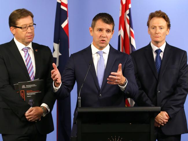 Ban ... Premier Mike Baird,  Deputy Premier Tony Grant and RSPCA CEO Steve Coleman.