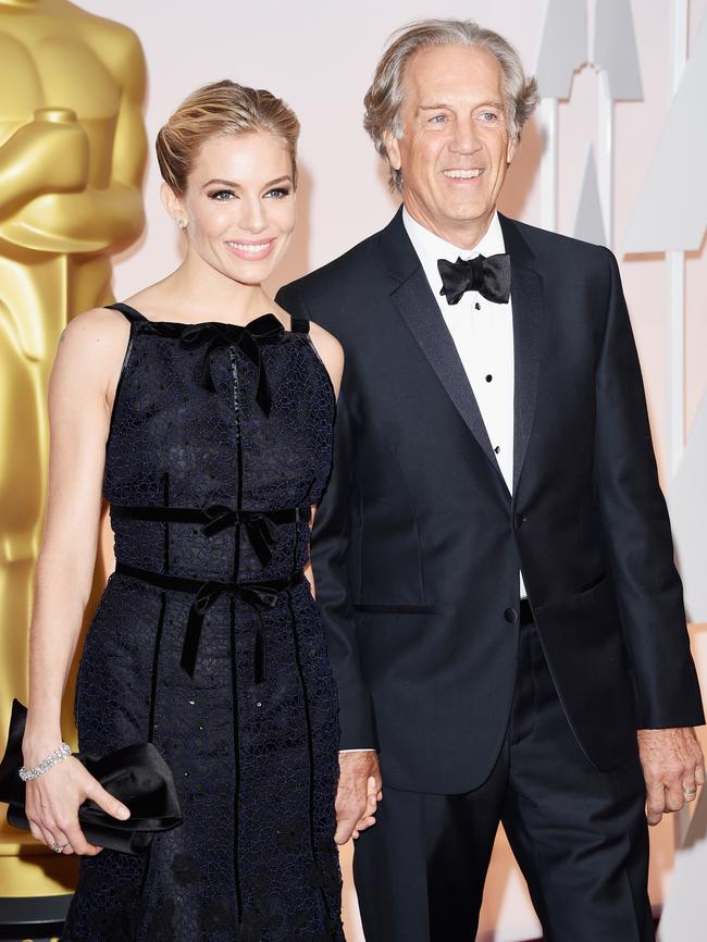Sienna Miller and father Edwin Miller attend the Oscars 2015 red carpet. Picture: Getty