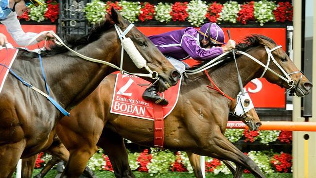 Boban wins the Emirates Stakes at Flemington. Picture: Jay Town.