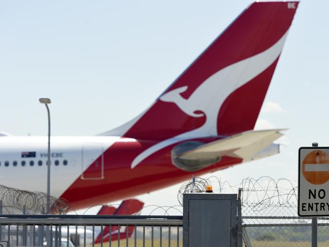 MELBOURNE, AUSTRALIA - NewsWire Photos MARCH 03, 2022: QANTAS plane tail fins at Tullamarine Melbourne Airport. Picture: NCA NewsWire / Andrew Henshaw