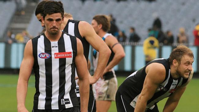 A disappointed Scott Pendlebury after Collingwood’s loss to Port Adelaide. Picture: Wayne Ludbey