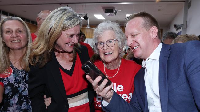 Jodie Belyea’s mother Anne, centre, talks to Jodie on the phone after the result is called. Picture: Mark Stewart