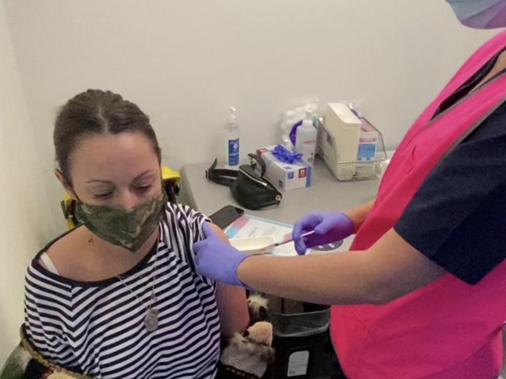 Comedian Celeste Barber gets her jab.