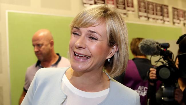 Zali Steggall votes at North Balgowlah Public School. Picture: Cameron Spencer