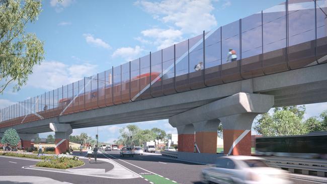 Illustrations show what the Cross Rd overpass will look like once works are completed. Picture: Supplied.