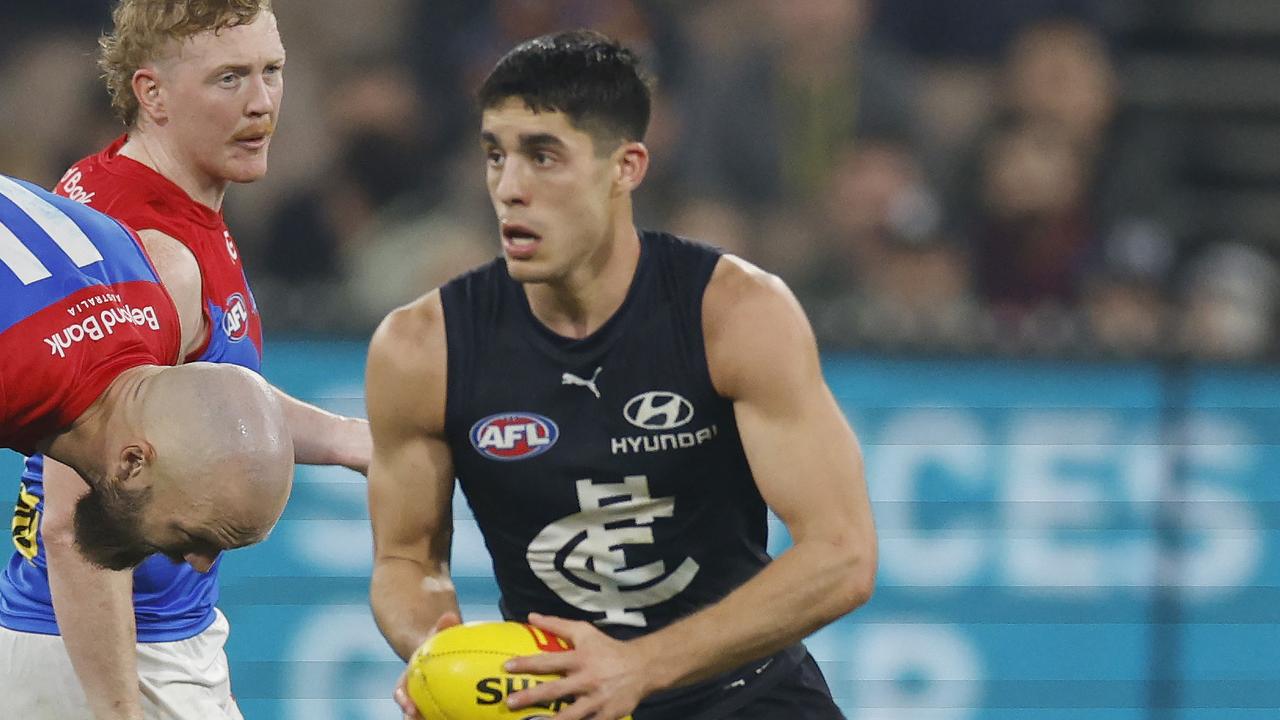 Blues midfielder Adam Cerra is a certain starter against Richmond on Sunday after missing the last five games with a hamstring strain. Picture: Michael Klein