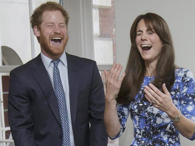 LONDON, UNITED KINGDOM - OCTOBER 26:  Prince William, Duke of Cambridge, left, Prince Harry, centre, and Catherine, Duchess of Cambridge, right, smile as they take part in 'welly wanging', with children and representatives from charities and Aardman Animations, during a meeting of the Charities Forum at BAFTA on October 26, 2015 in London, United Kingdom. (Photo by Tim Ireland - WPA Pool/Getty Images)