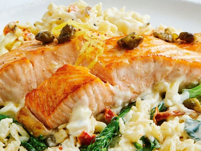 Tuscan salmon and risoni traybake hero