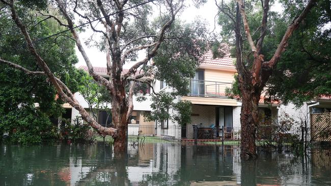 Flooding on Peninsular St, Hastings Point as rain lashes the NSW Far North Coast. Picture: Jason O'Brien